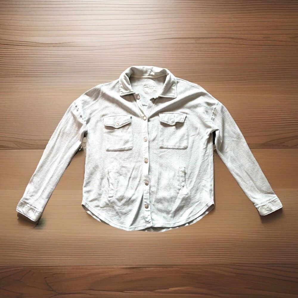 Altar’d State Oversized Waffle Knit Jacket Cream Ivory Shacket Size Large